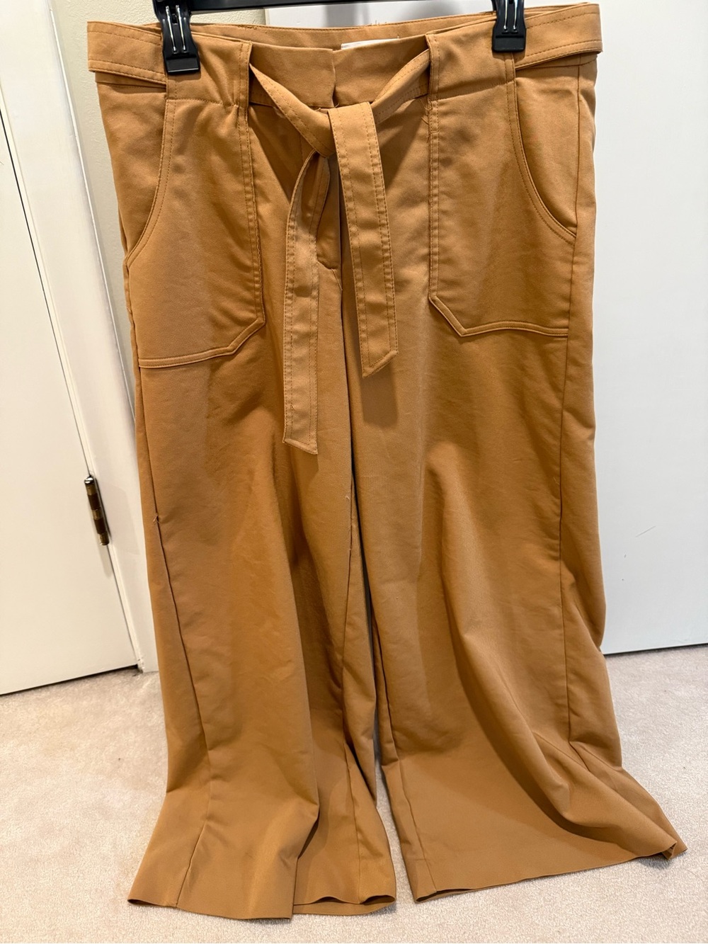 Calvin Klein Wide-Leg Tie-Waist Chinos - Tan